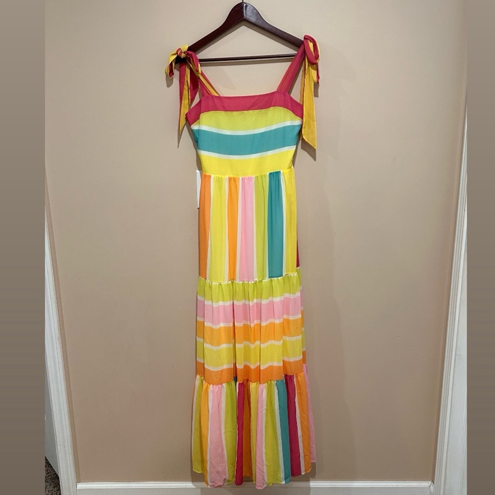 Flying Tomato Bright Colors Striped Tiered Sundress